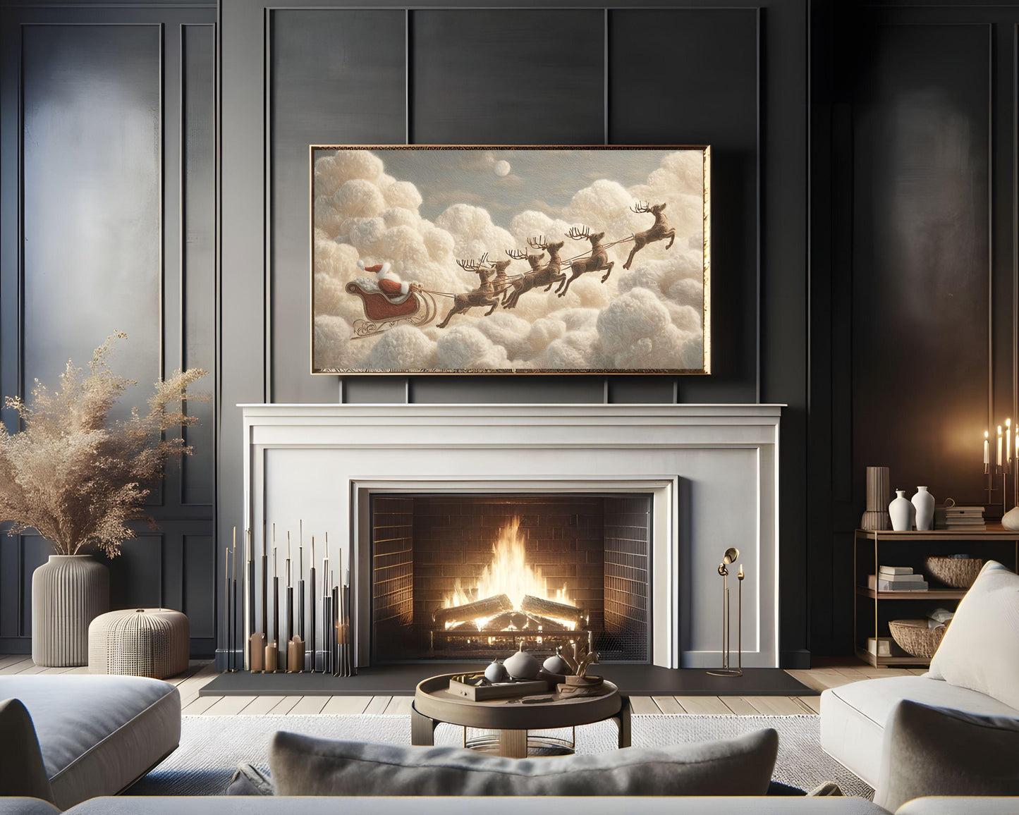 FRAME TV art Santa and Reindeer Felt Style, Samsung Frame TV art Cute Christmas Picture for Kids | TV1012