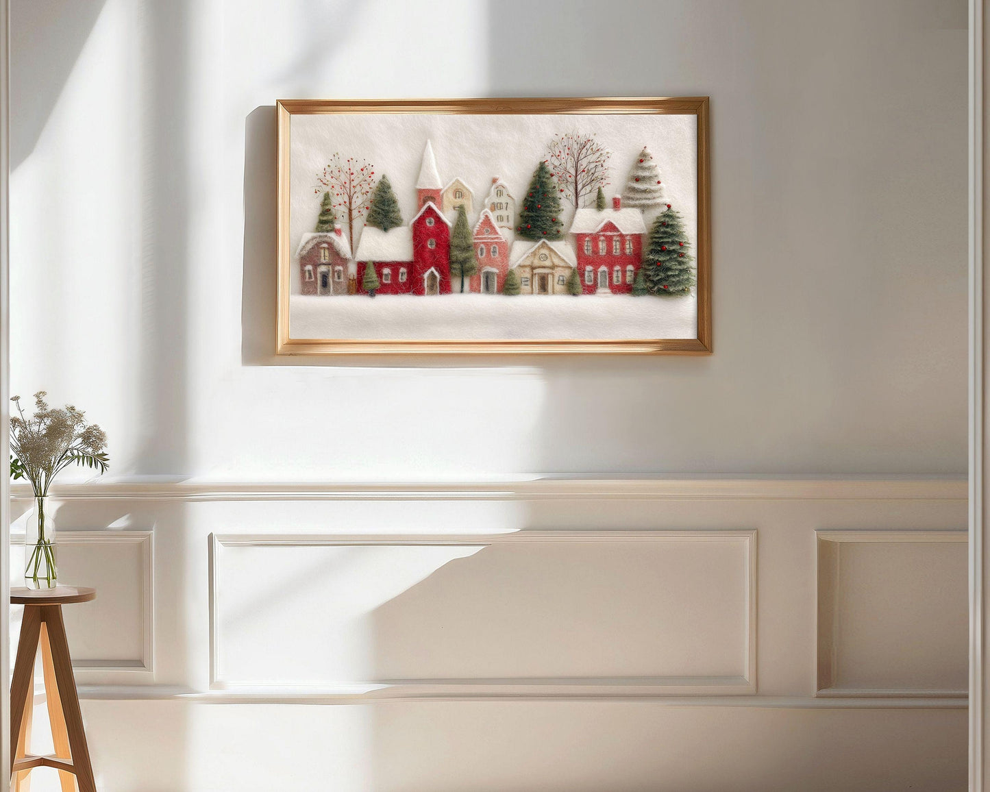 FRAME TV art Christmas Village Felt Style, Samsung Frame TV art Cute Winter Holiday Picture for kids | TV981