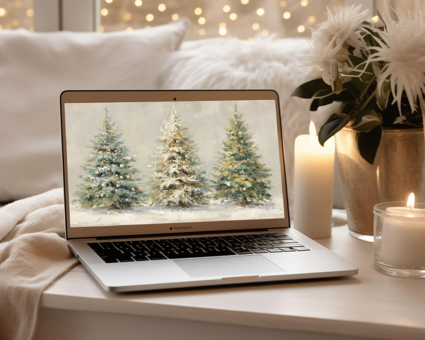 Gold Christmas Trees Desktop Wallpaper