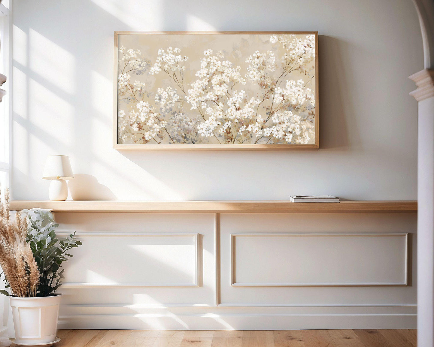 FRAME TV art Neutral Fall Florals, Samsung Frame TV art Vintage Style Painting White Flowers | TV998