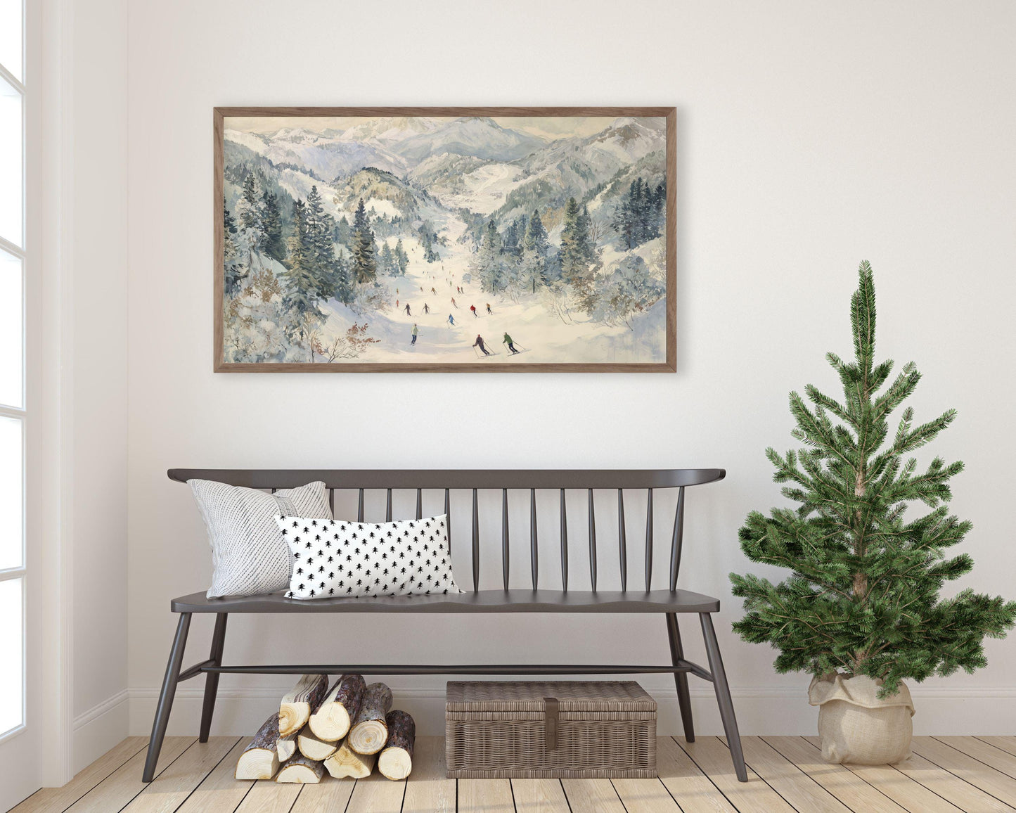 FRAME TV art Skiing in the Alps, Samsung Frame TV art Winter Vintage Style Painting | TV1024