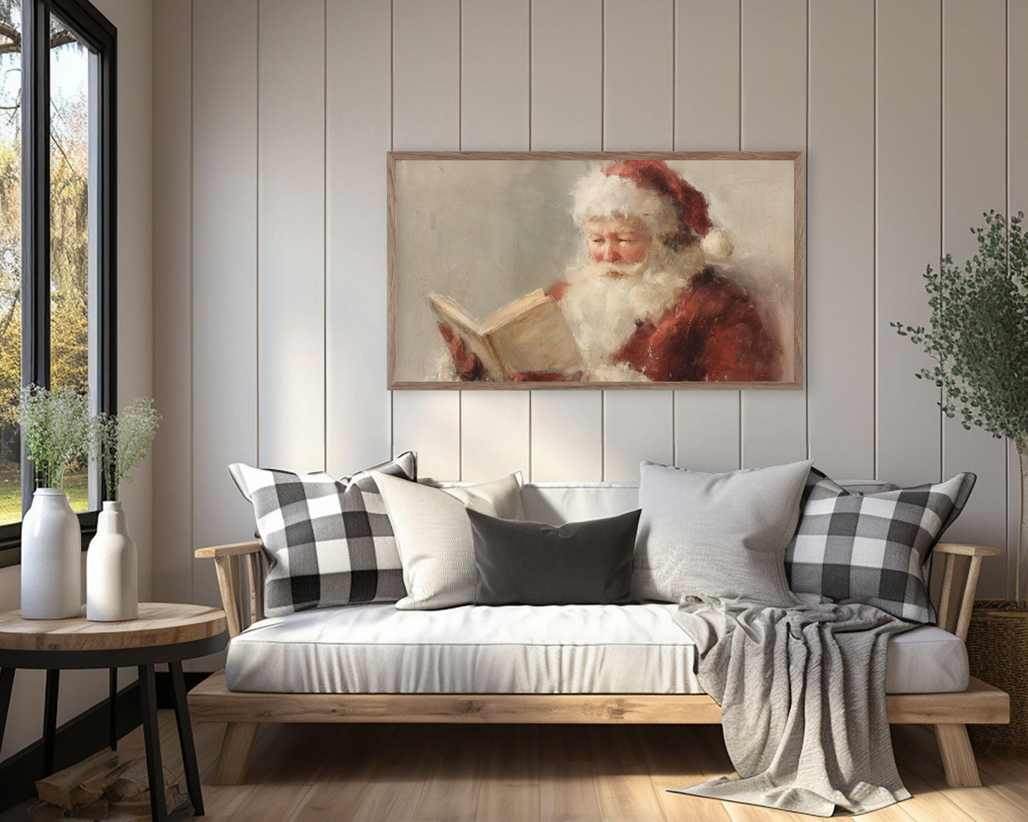 FRAME TV art Santa Reading a Book, Samsung Frame TV art Cozy Christmas Vintage Style Painting | TV1040