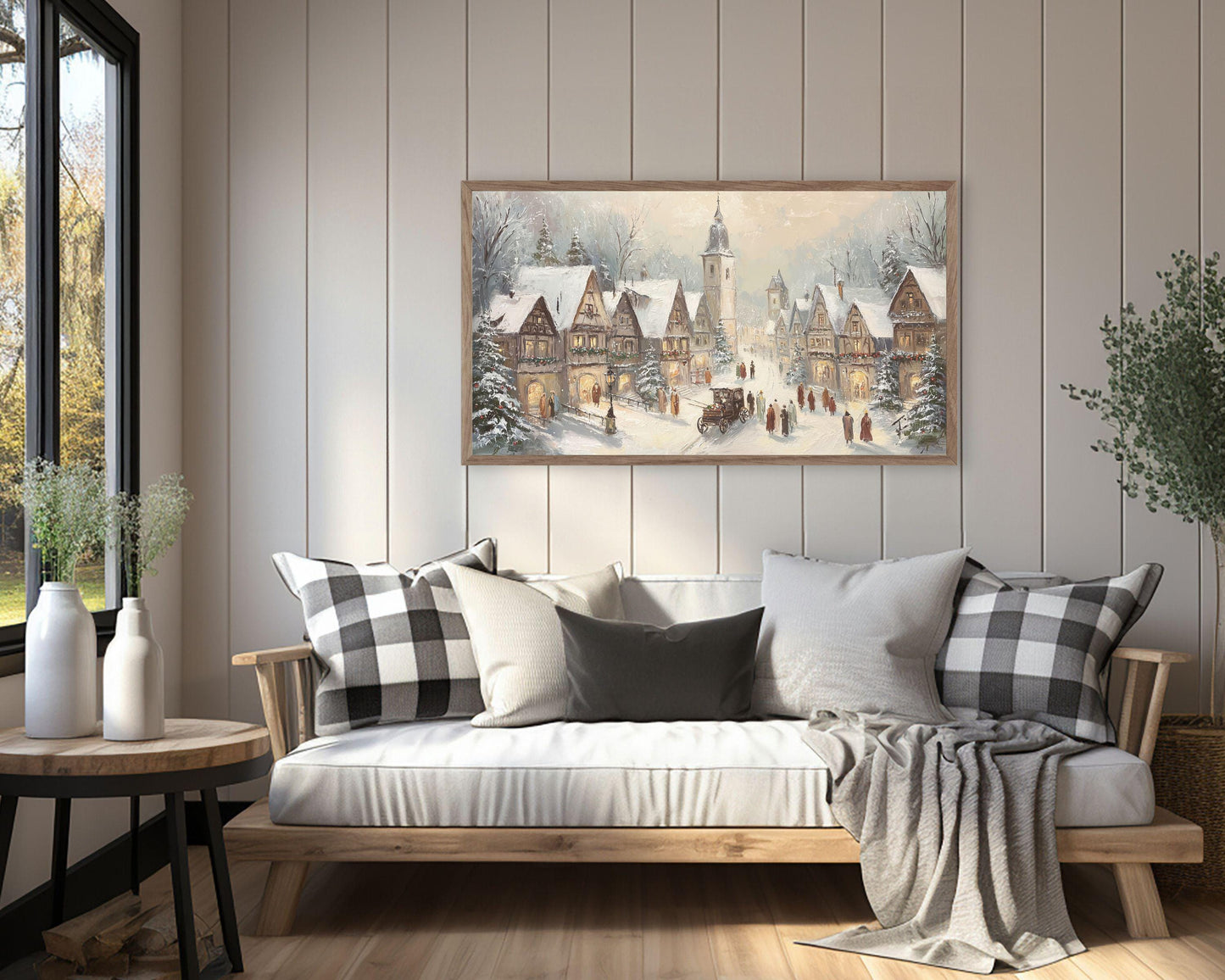 FRAME TV art Bavarian Christmas Village, Samsung Frame TV art Winter Town Vintage Style Painting for the Holidays | TV1048