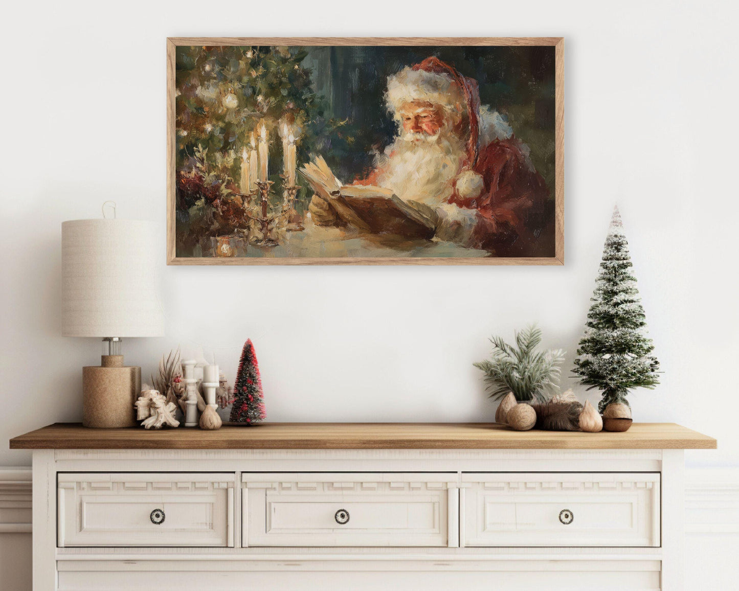 FRAME TV art Santa Reading, Samsung Frame TV art Moody Christmas, Cozy Vintage Style Holiday tv screensaver | TV1077