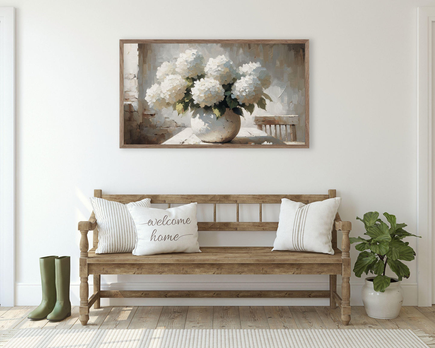 White Hydrangeas Still Life Frame TV Art