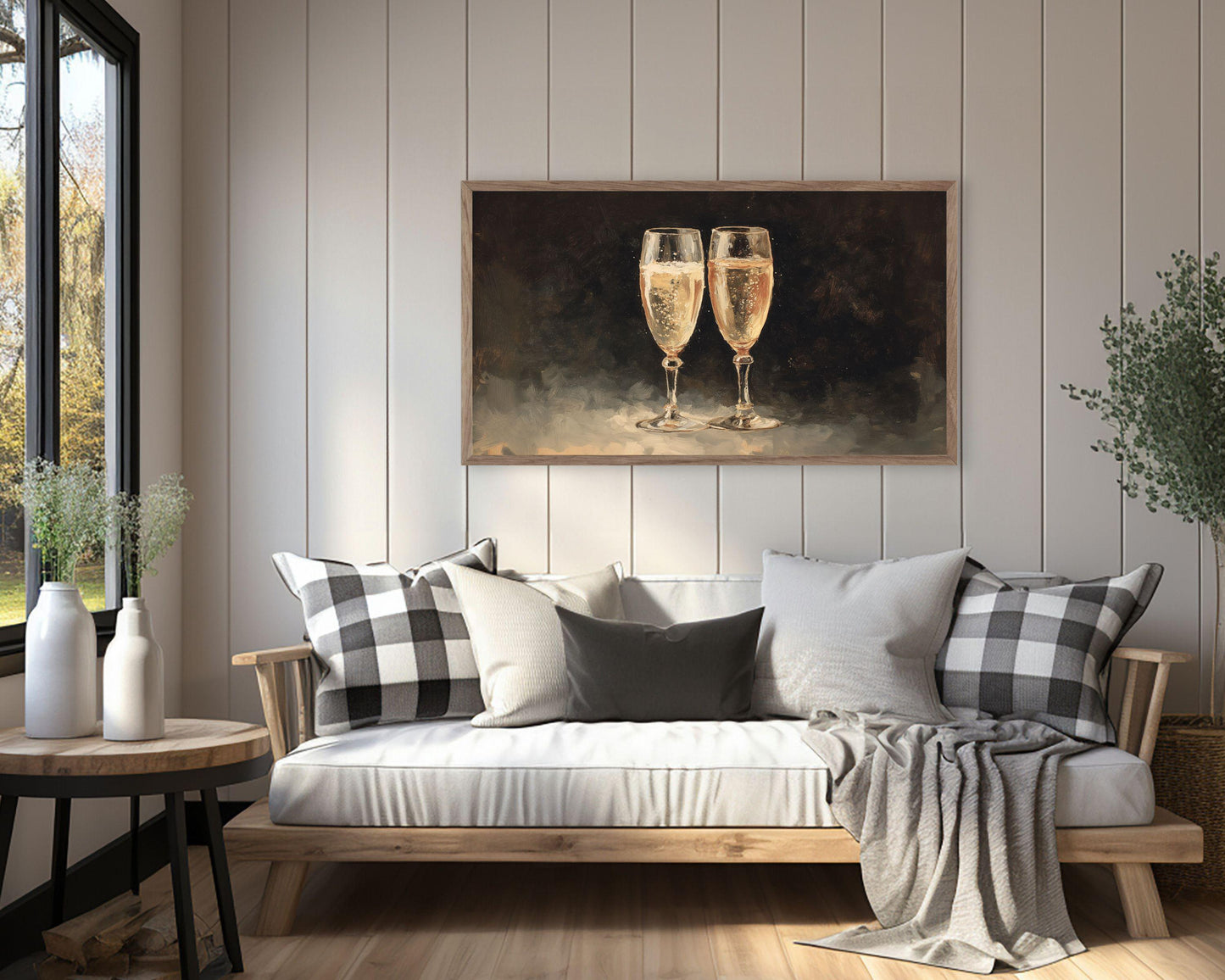 FRAME TV art Champagne Glasses, Samsung Frame TV art Moody New Years Celebration, Vintage Style Painting for Party| TV1066