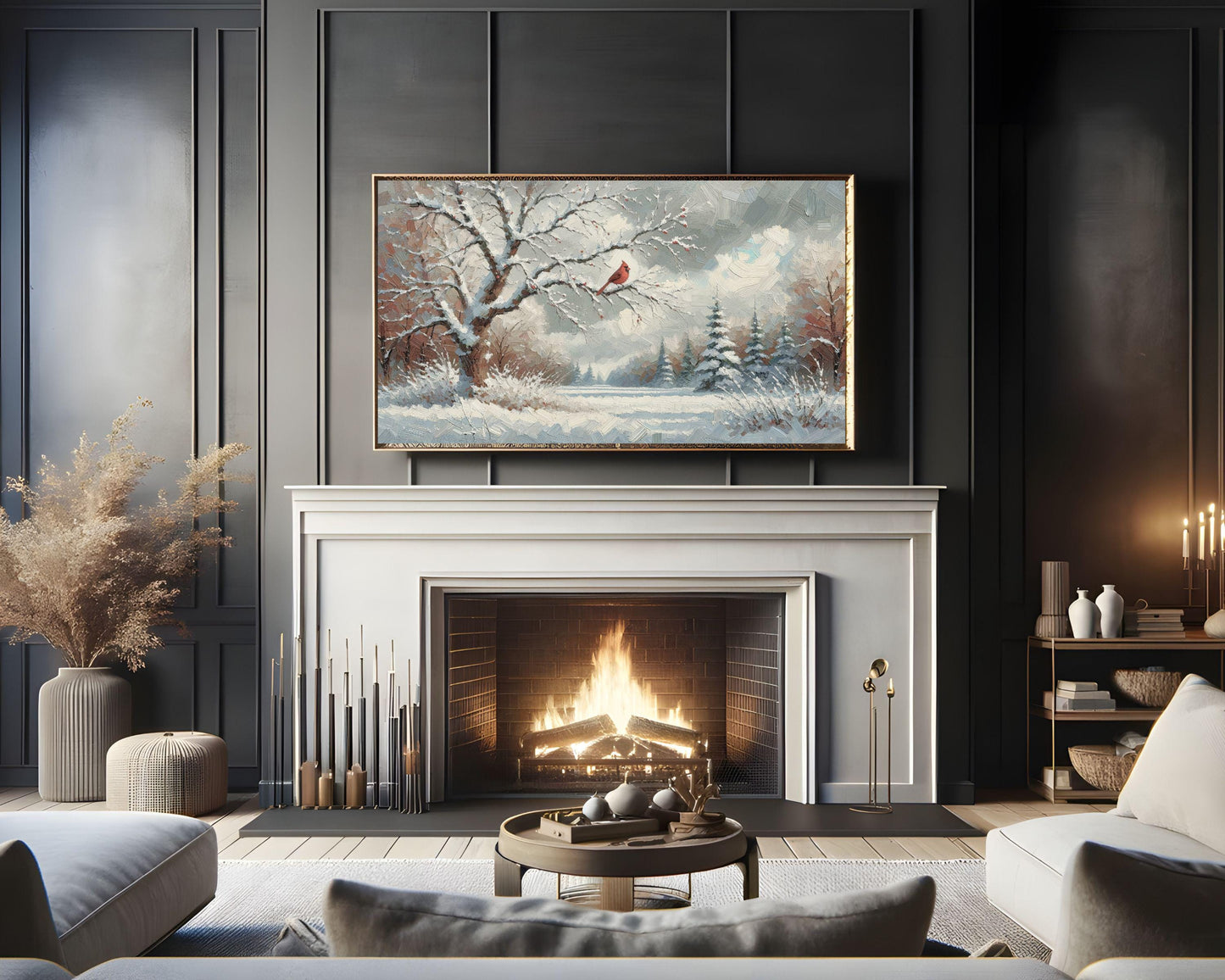 Red Cardinal In Winter Landscape Frame TV Art