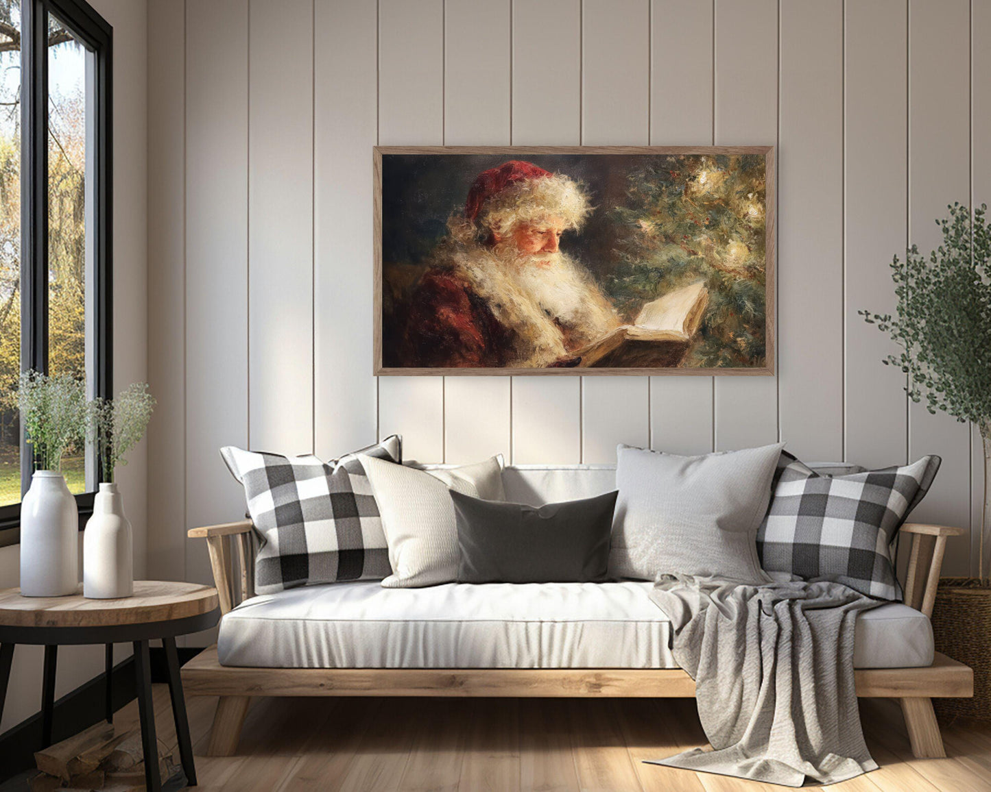 FRAME TV art Santa Reading, Samsung Frame TV art Moody Christmas, Cozy Vintage Style Holiday tv screensaver | TV1076