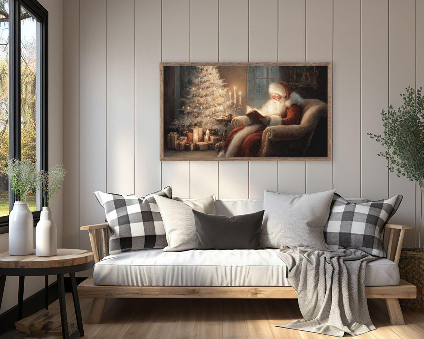 FRAME TV art Santa Reading, Samsung Frame TV art Moody Christmas, Cozy Vintage Style Holiday tv screensaver | TV1078