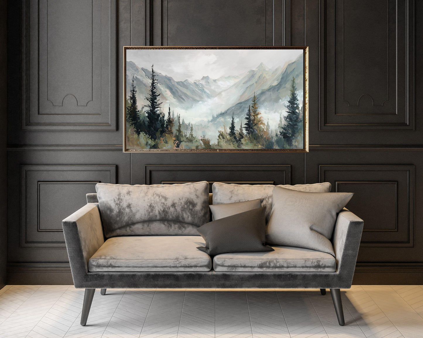 FRAME TV art Canadian Rockies, Samsung Frame TV art Winter Mountain Landscape, Vintage Style Painting | TV1093