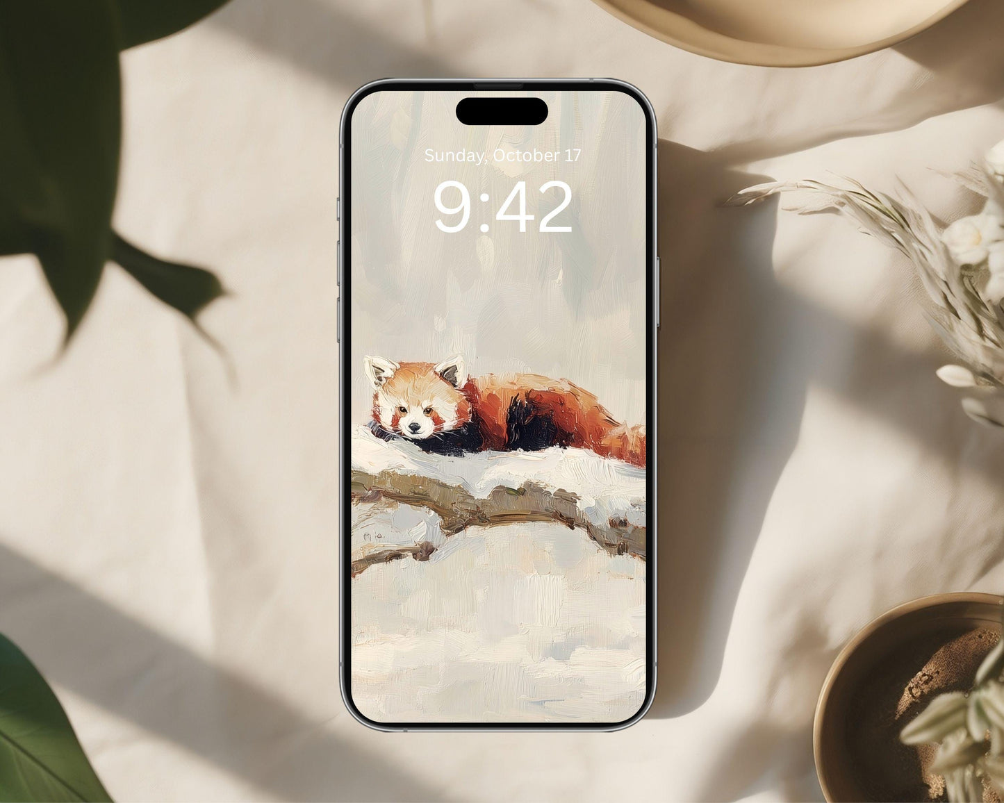 Red Panda Phone Wallpaper, Winter iPhone Wallpaper, Cute Animal Samsung Galaxy Phone Background, Vintage Style Art | WP168