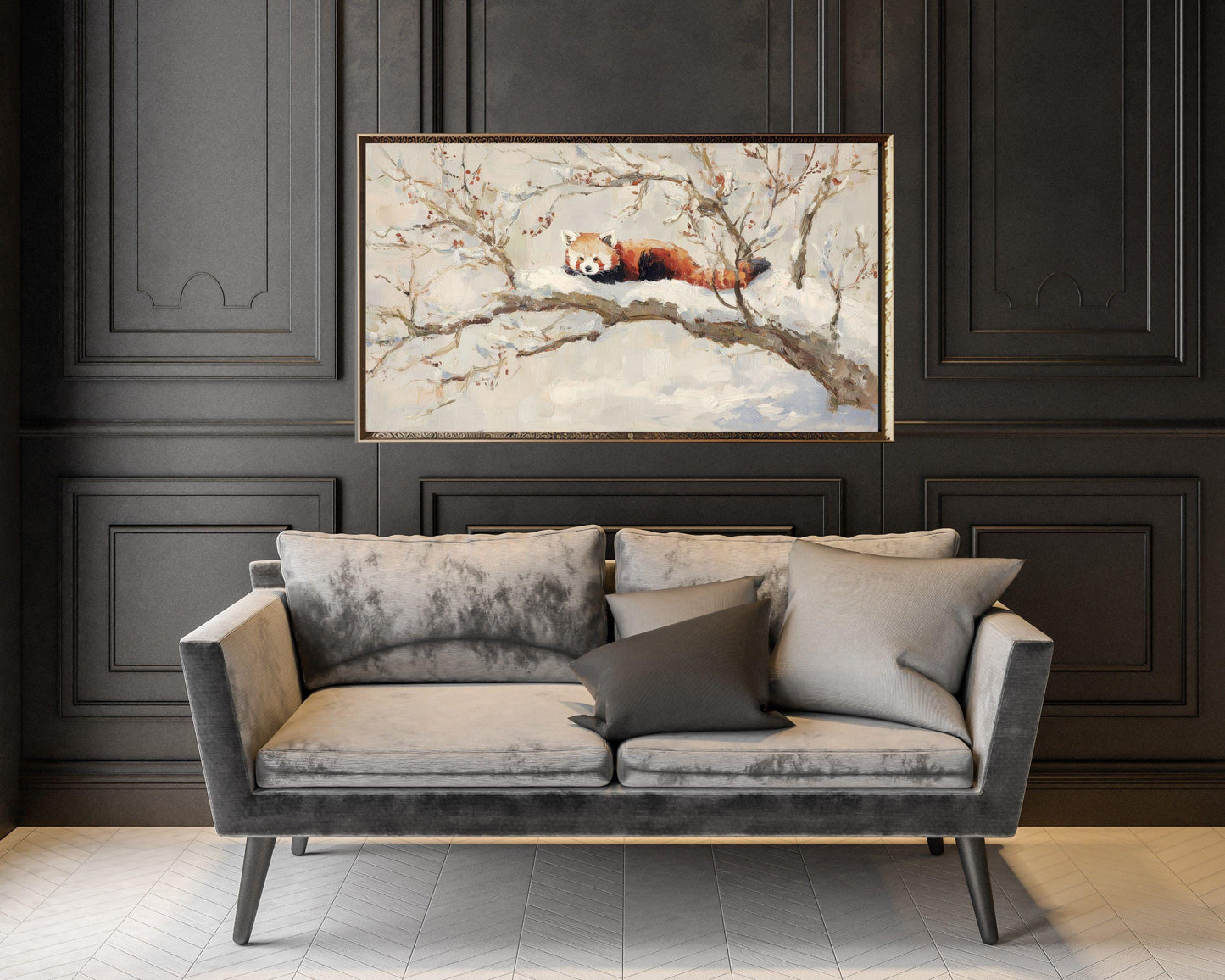 FRAME TV art Red Panda, Samsung Frame TV art Winter Tree, Vintage Style Painting Cute Animal | TV1100