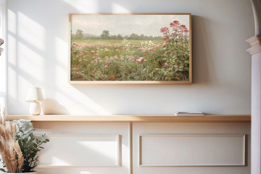 Pink wildflower wall art bringing a space together