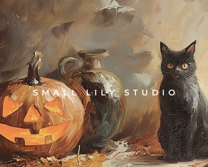 Halloween Pumpkin, Black Cat and Ghost Printable Wall Art