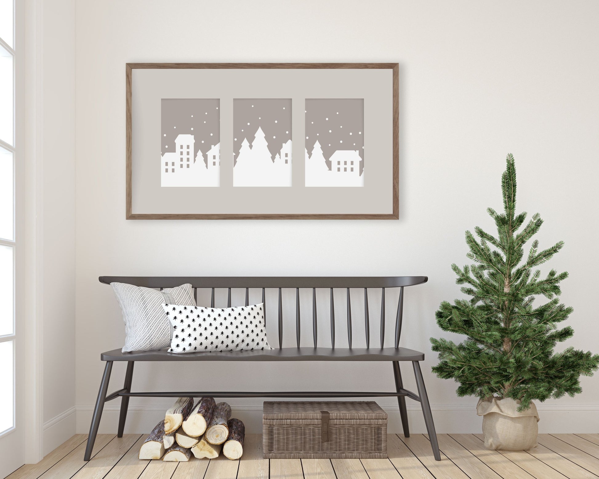 Scandi Christmas Winter Village Frame TV Art