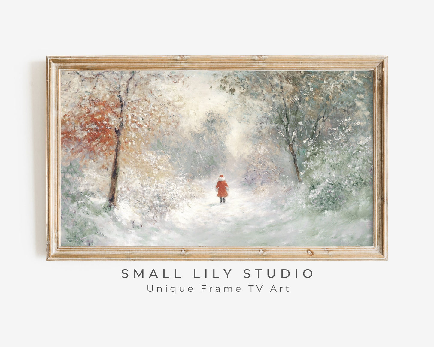 Tiny Santa in Winter Landscape Christmas Frame TV Art