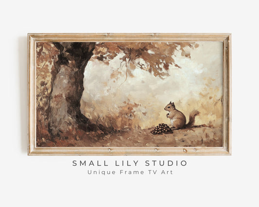 Squirrel and Acorns in Fall Landscape Frame TV Art