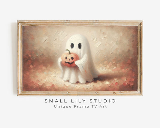 Halloween Ghost Holding Pumpkin Frame TV Art