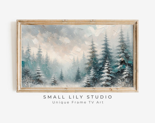 Snow Falling in Forest Christmas Frame TV Art