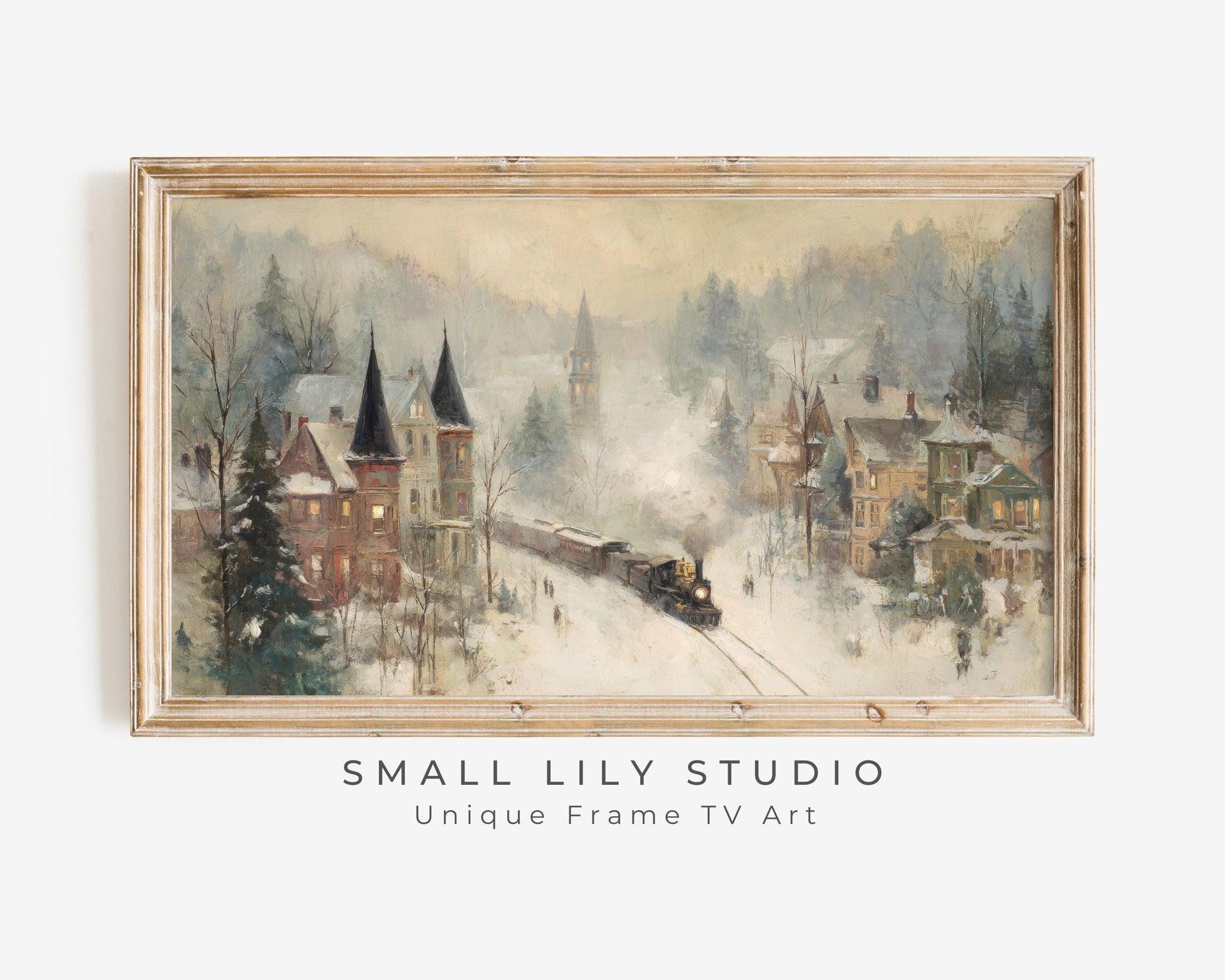 Train in Winter Town Frame TV Art
