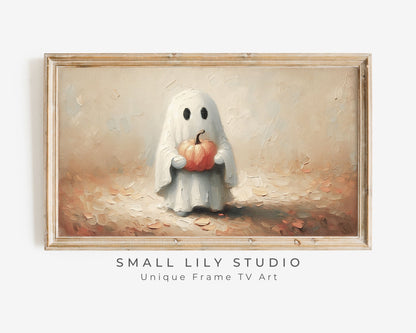 Cute Ghost Holding Pumpkin Halloween Frame TV Art