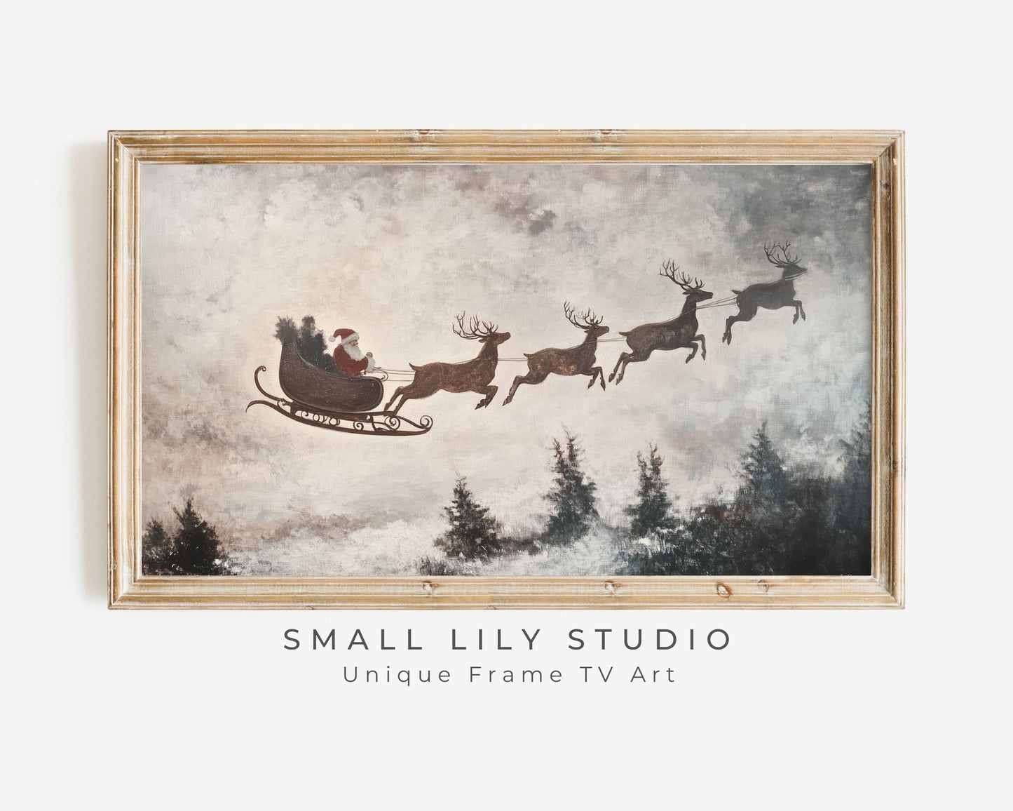 Santa's Sleigh and Reindeer Christmas Frame TV Art