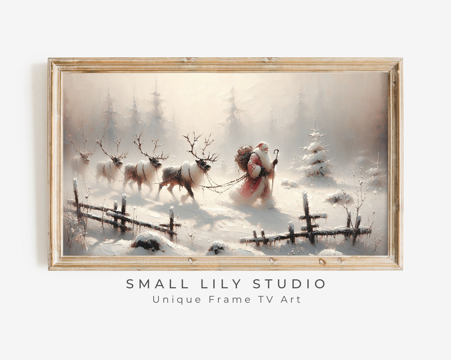 Santa Leading Reindeer Christmas Frame TV Art