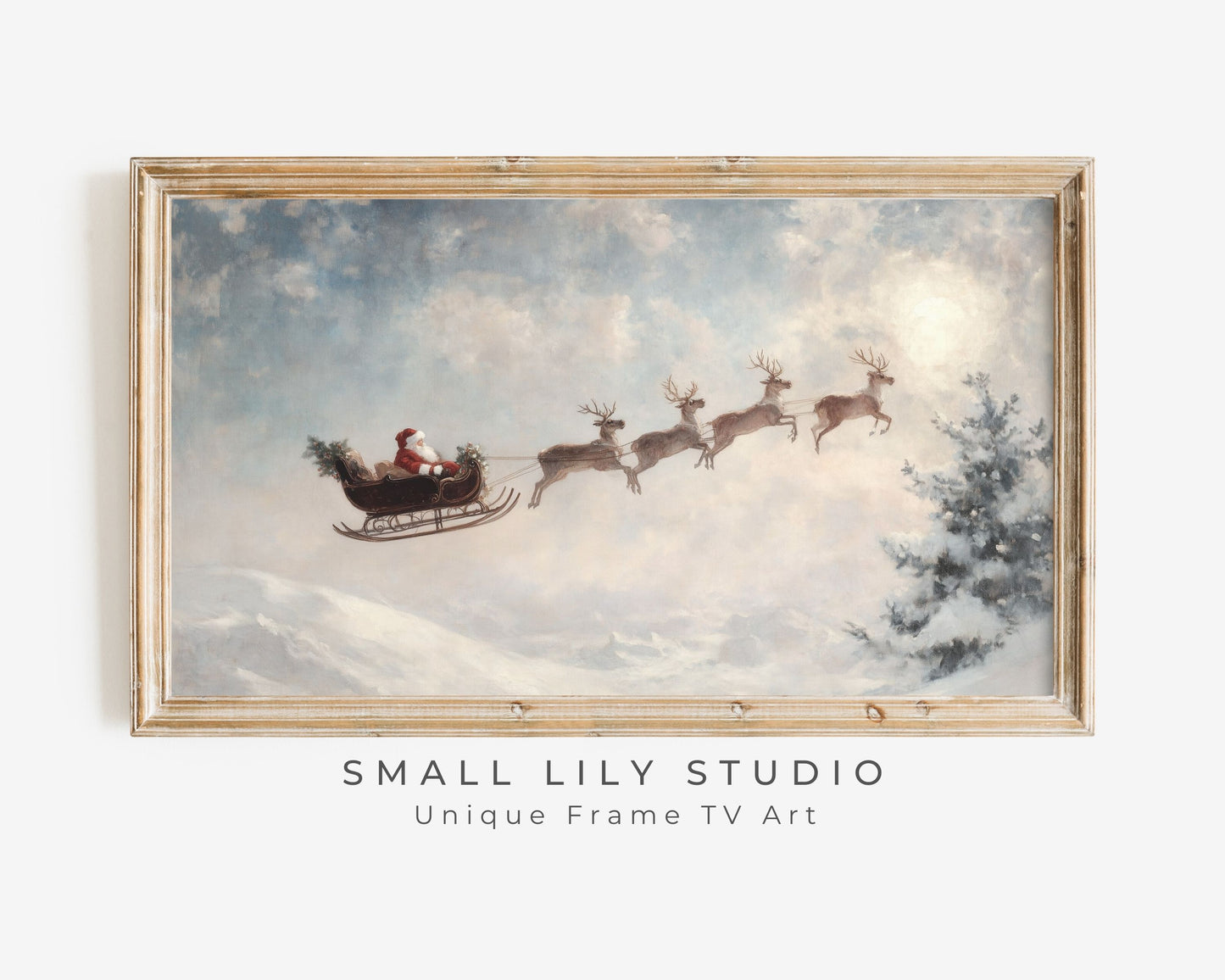 Santa and Reindeer Flying Christmas Frame TV Art