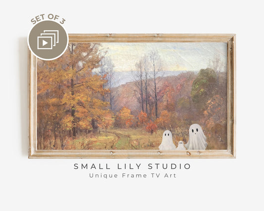 Halloween Ghost Family in Vintage Landscape Frame TV art