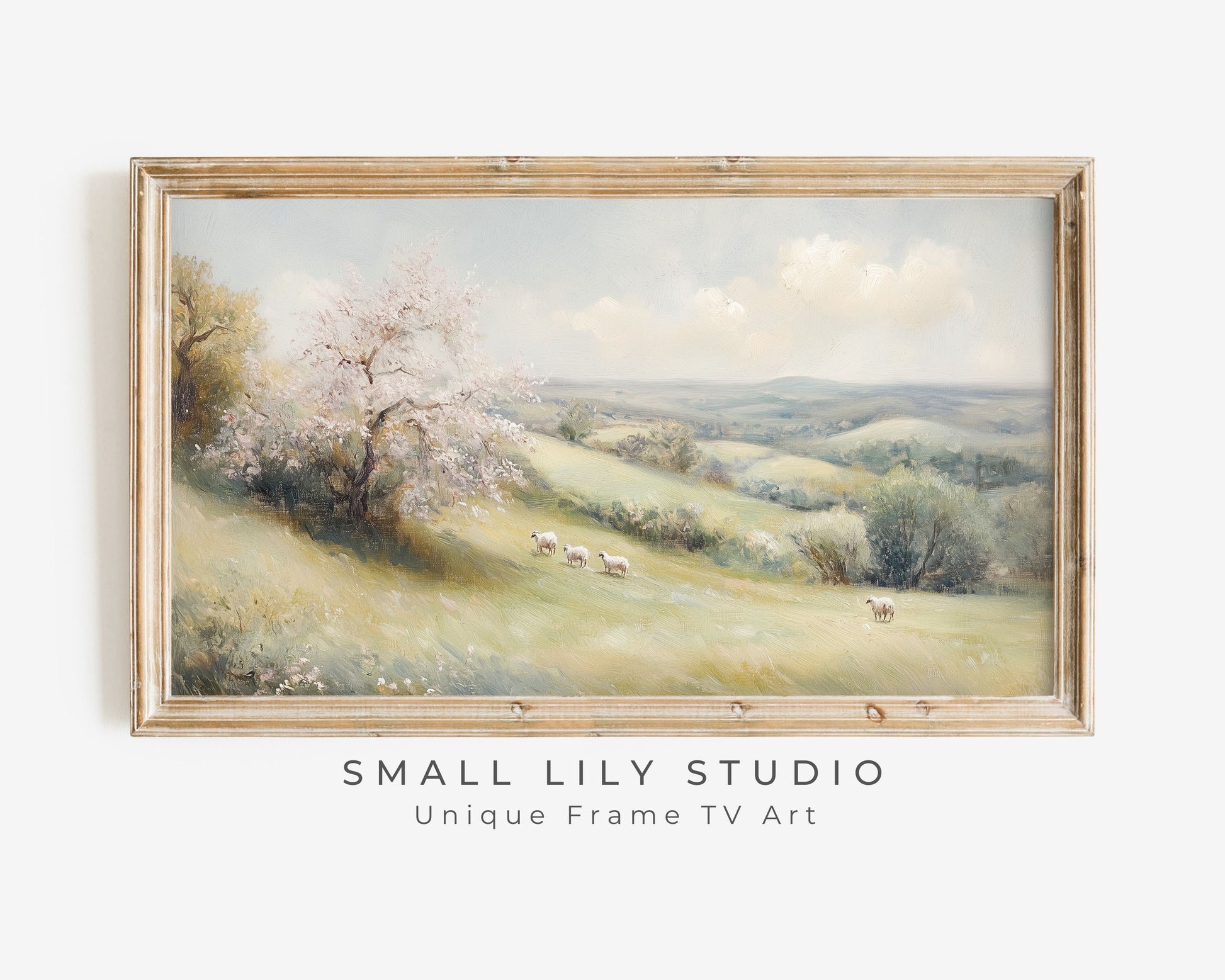 Sheep in Spring Landscape Frame TV Art