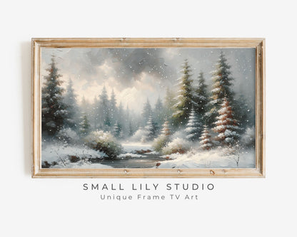 Snow Falling in Winter Forest Frame TV Art