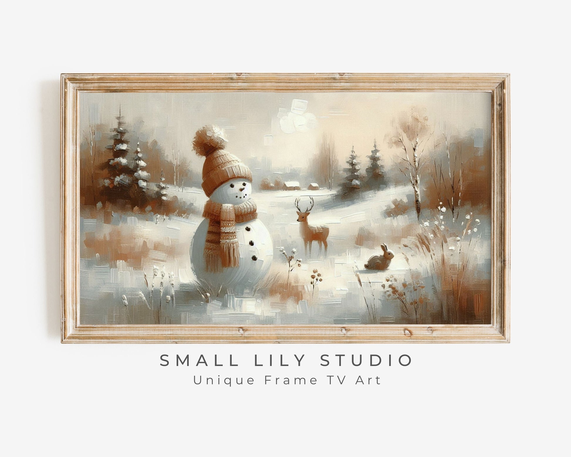 Snowman in Winter Landscape Christmas Frame TV Art