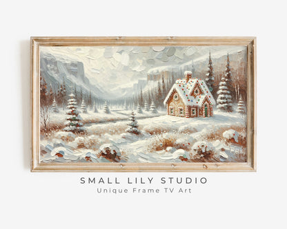 Gingerbread House in Winter Landscape Christmas Frame TV Art