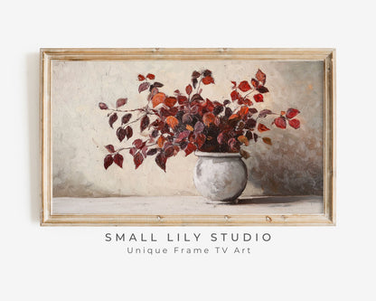 Fall Botanicals Burgundy Leaves Frame TV Art