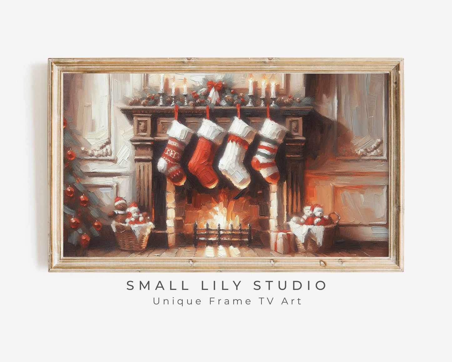 Christmas Stockings By Fireplace Frame TV Art