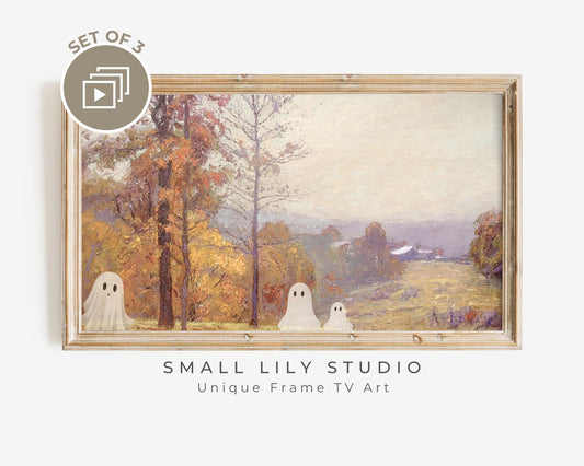 Halloween Ghosts In Vintage Landscape Frame TV Art