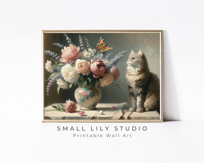 Moody Still Life with Cat Printable Wall Art