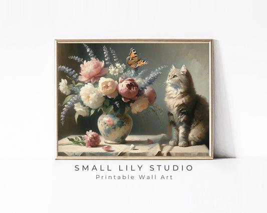 Moody Still Life with Cat Printable Wall Art