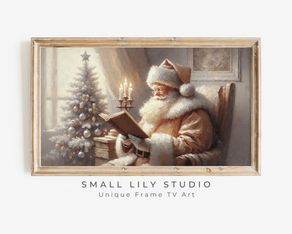 Santa Reading Neutral Christmas Frame TV Art