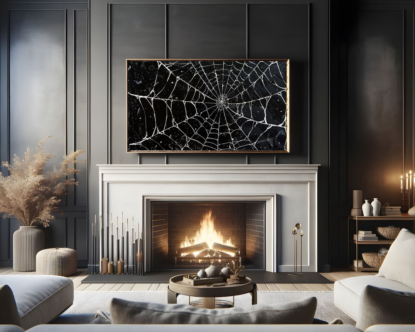 Black and White Spiderweb Halloween Frame TV Art