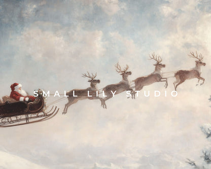 Santa and Reindeer Flying Christmas Frame TV Art