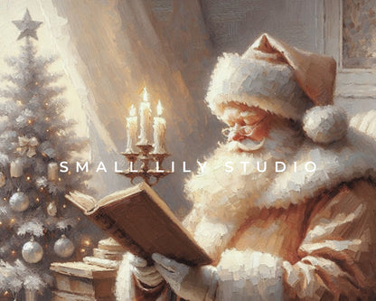 Santa Reading Neutral Christmas Frame TV Art