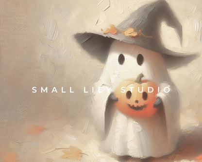 Cute Ghost in Witch's Hat Halloween Frame TV Art