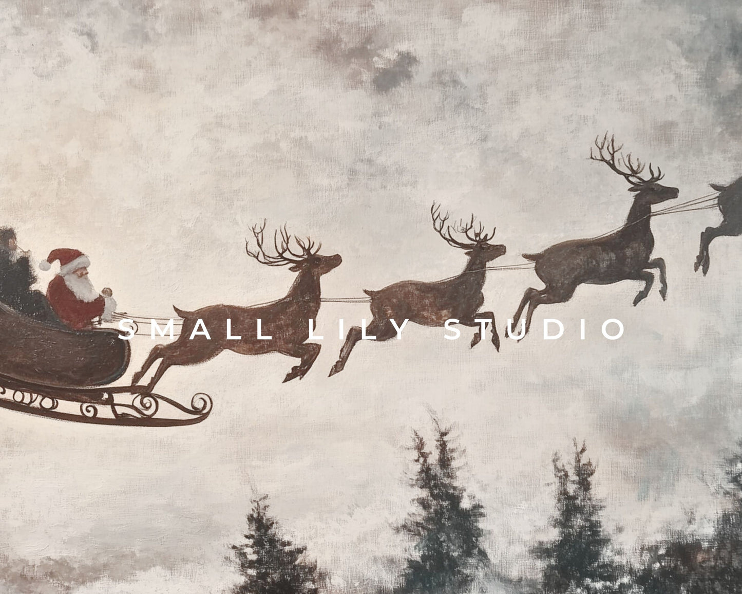 Santa's Sleigh and Reindeer Christmas Frame TV Art