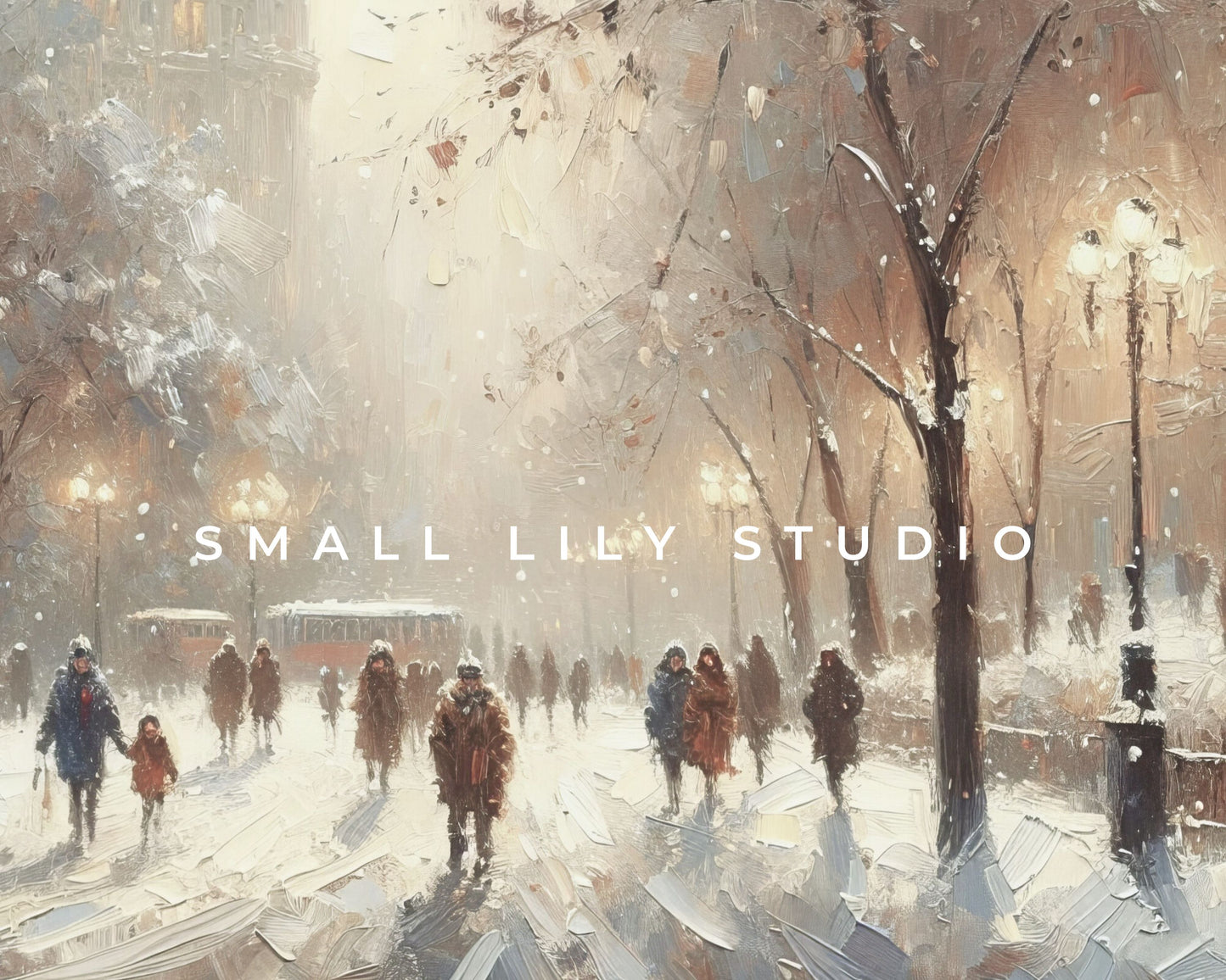 Walking in Winter Snow Frame TV Art close up