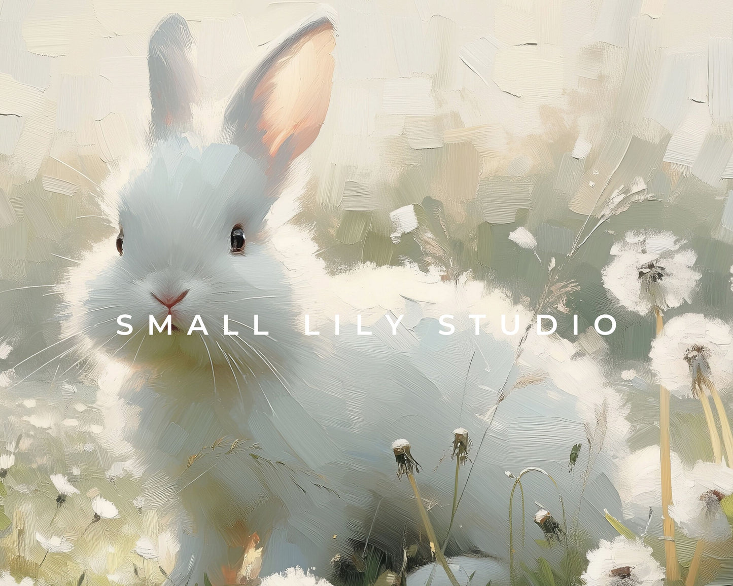 White Bunny in Dandelions Printable Wall Art