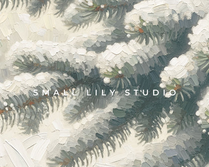 Pine Tree Branch in Snow Winter Frame TV Art