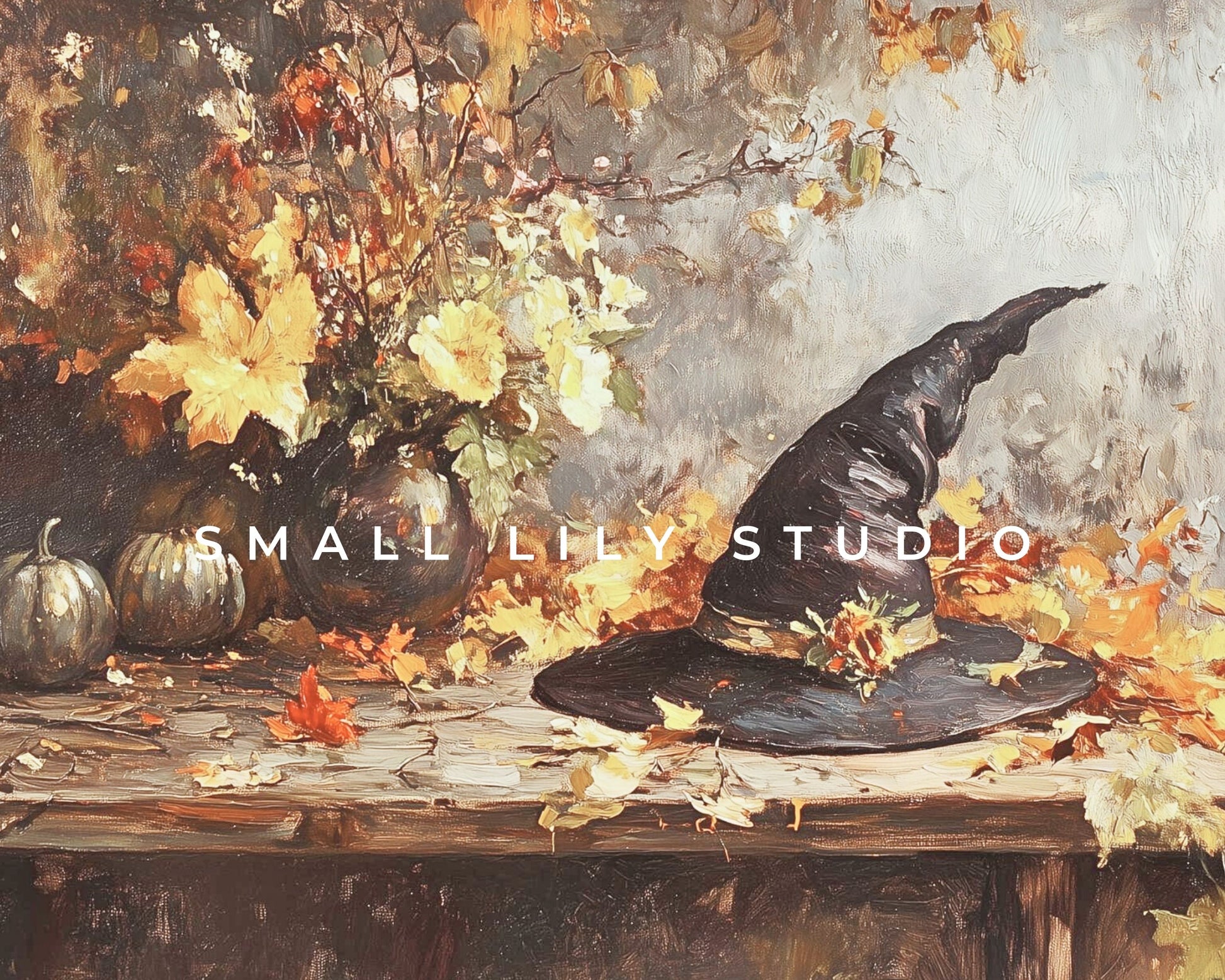 Witch's Hat in Fall Leaves Halloween Frame TV Art