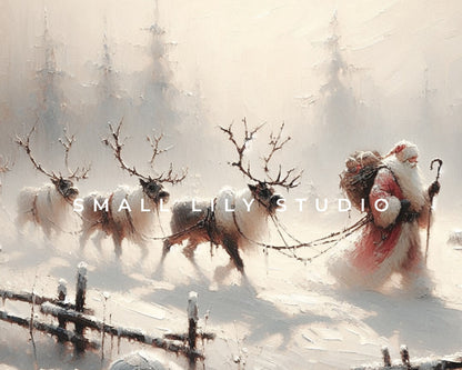 Santa Leading Reindeer Christmas Frame TV Art