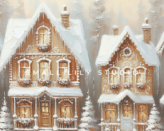 Gingerbread Houses Desktop Wallpaper Set close up